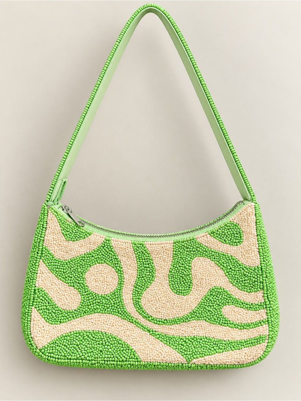 Green Beaded Patterned Shoulder Bag